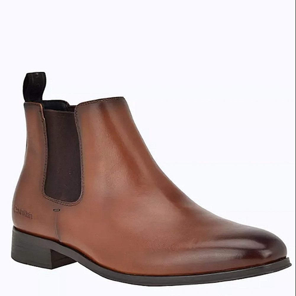 New w/Box Calvin Klein Donto Brown Leather Pull-On Chelsea Ankle Boots Size 9 - Picture 5 of 5